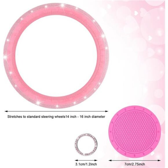 5 PCS Crystal Diamond Bling Steering Wheel Cover Car Coaster Rhinestone Sticker - Picture 6 of 7